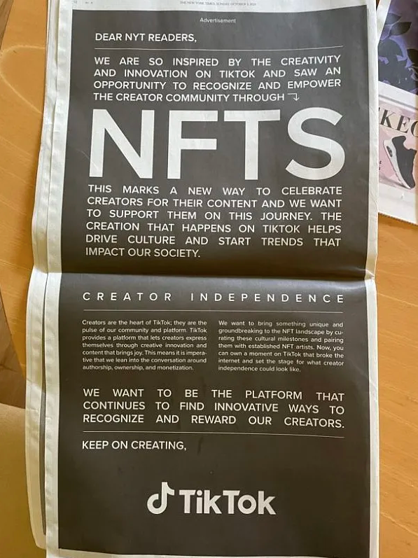 Youtube、Tiktok和Twitter等社交媒體巨頭紛紛加入「NFT」戰事