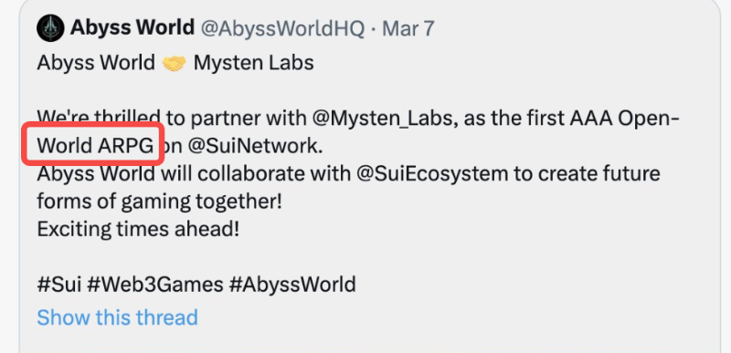 Abyss World : 首个Sui上的 3A 游戏，还原娱乐本质的救赎之路