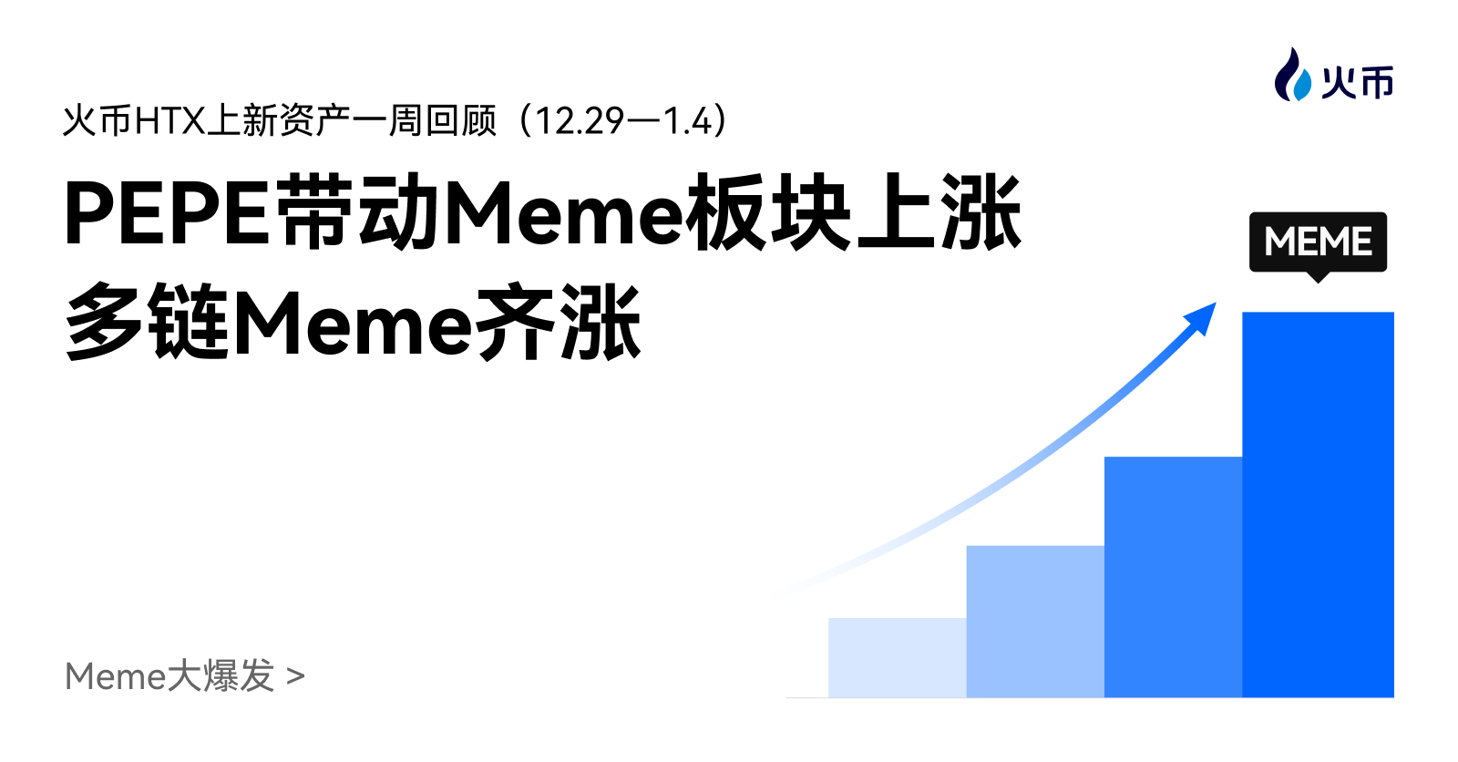 火币 HTX 上新资产一周回顾(12.29—1.4):PEPE 带动 Meme 板块上涨,多链 Meme 齐涨