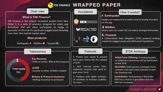 一文了解稳定币保险协议Y2k Finance的产品架构和代币模式