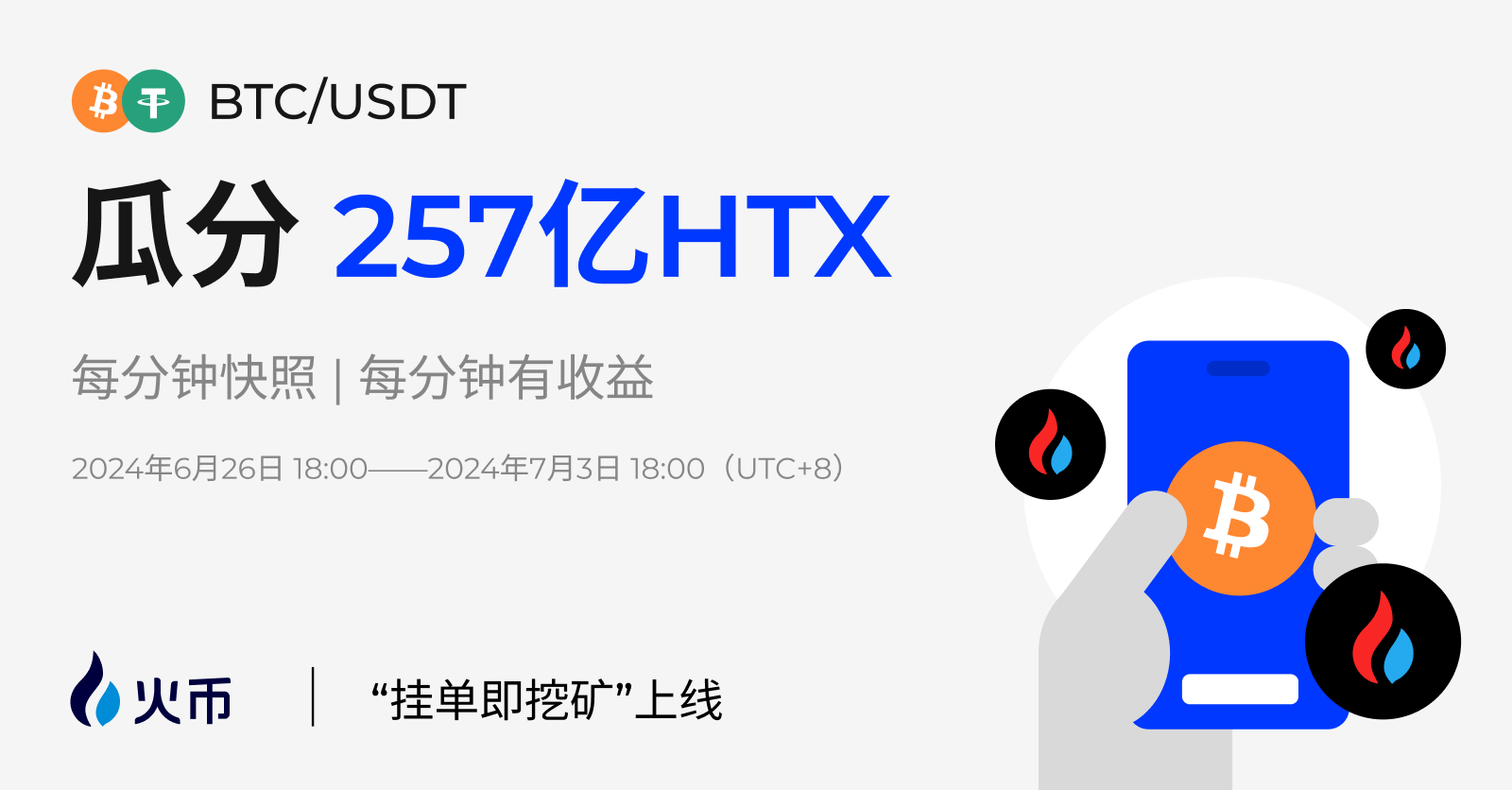 Huobi HTX ra mắt重磅 đặt lệnh khai thác: Đặt lệnh BTC chia thưởng 25,7 tỷ $HTX