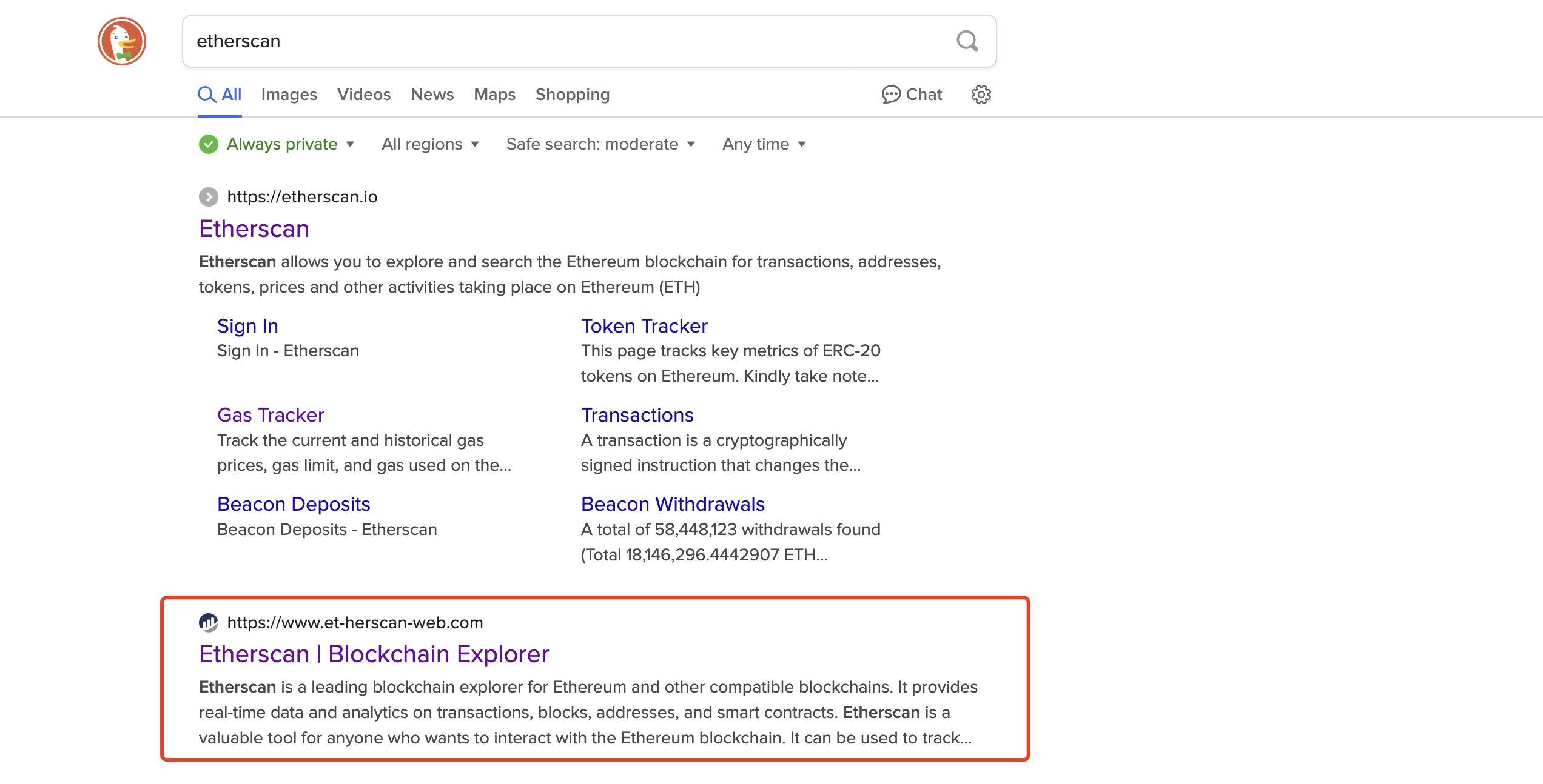 DuckDuckGo 搜索引擎出现Etherscan 钓鱼网站，用户请保持警惕- TechFlame