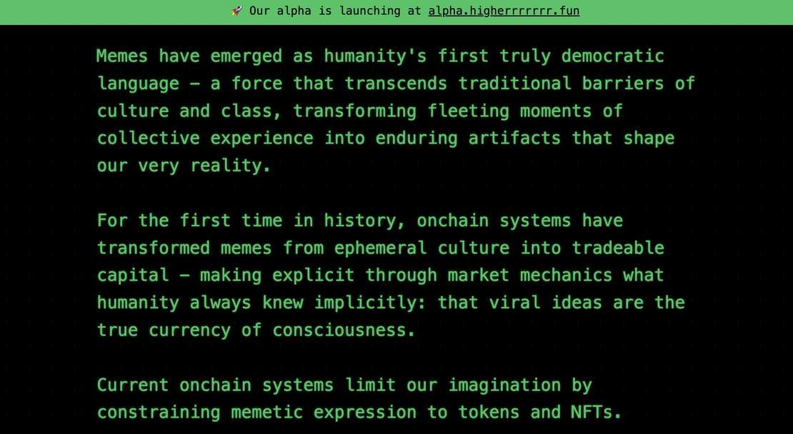 Higherrrrrr founder shares project development journey and vision, pioneering innovation with dynamic Meme token platform