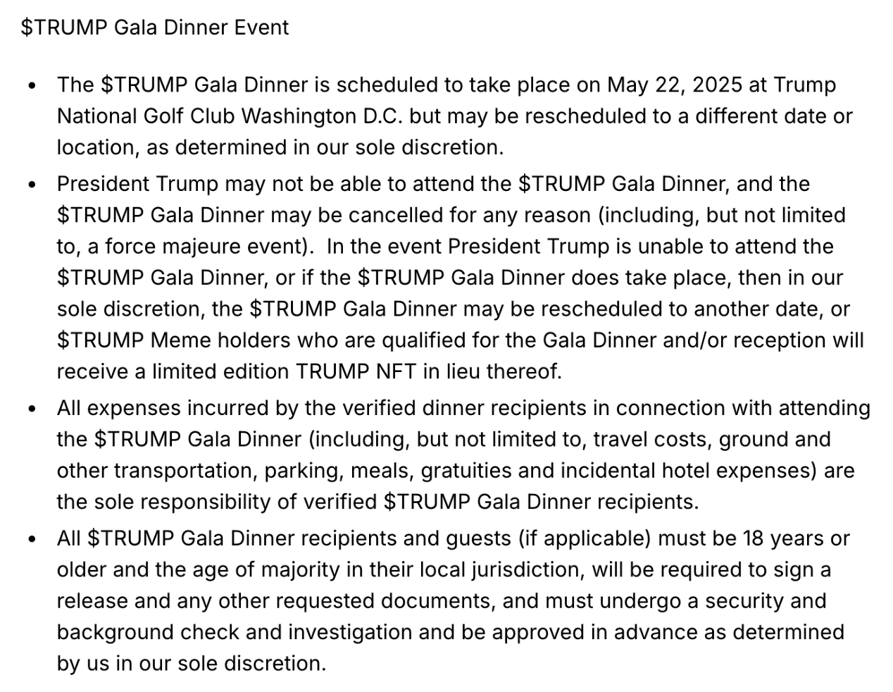 Trump's meme coin crypto marketing script, a presidential dinner that he might not attend?