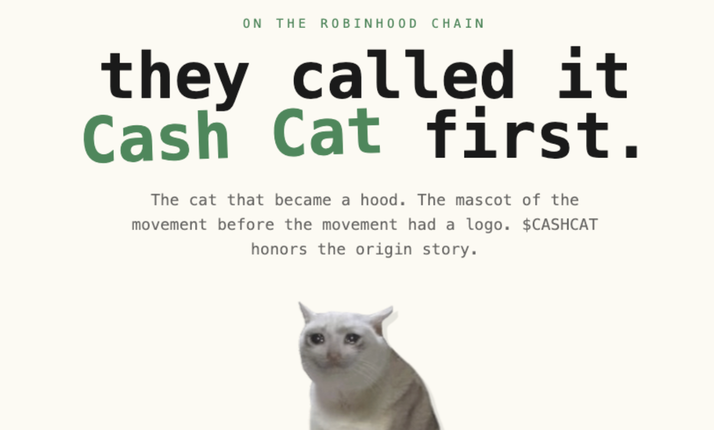 Robinhood 链第一个爆款竟是 Meme 猫:散户挖出 CashCat「曾用名」,CEO 下场玩梗
